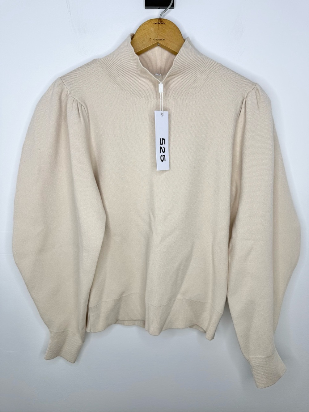 525 AMERICA NWT Cream Mock Neck Balloon Sleeve Sweater